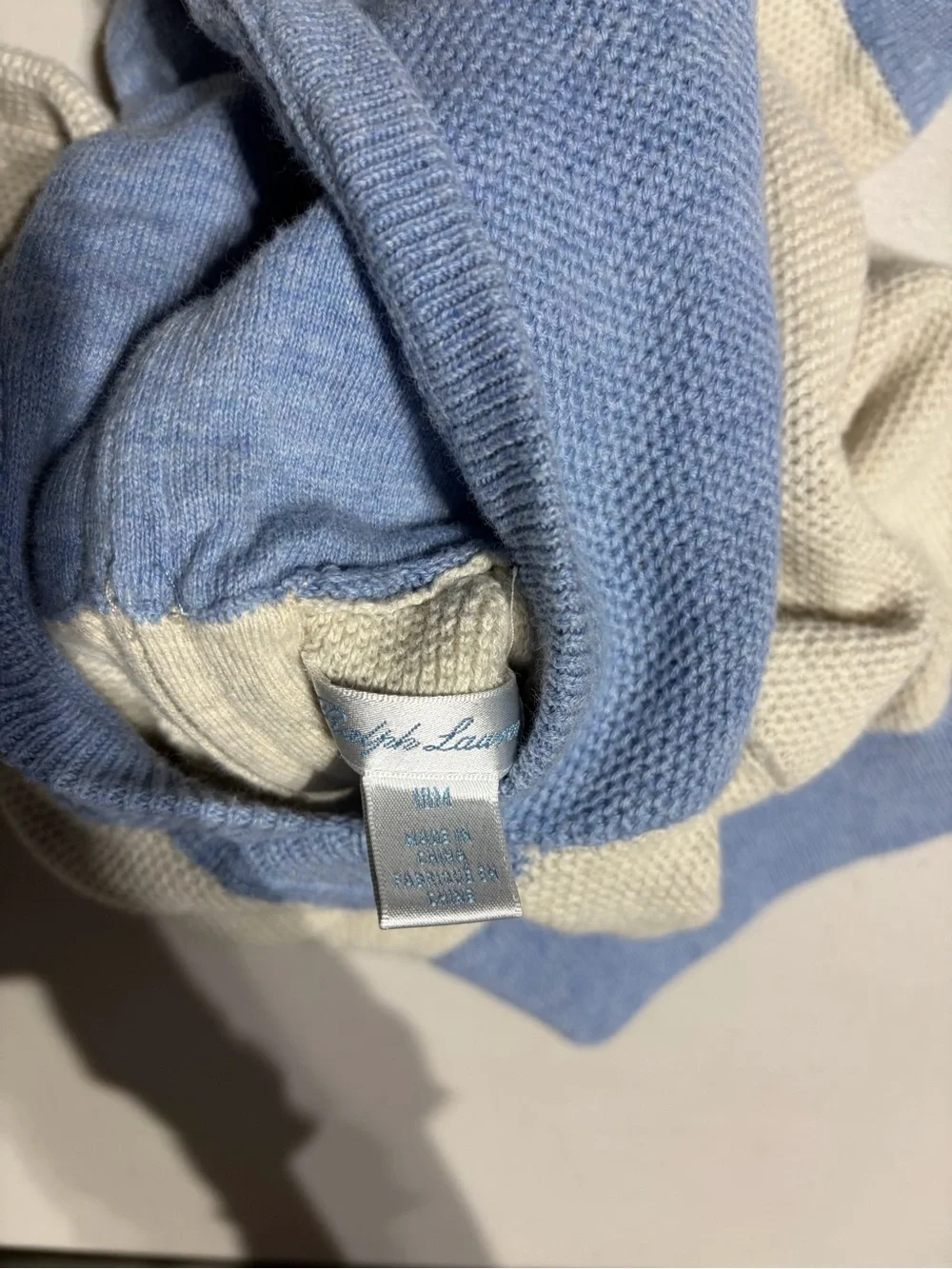 Ralph Lauren Kids Light Blue & Cream Striped Crewneck Sweater